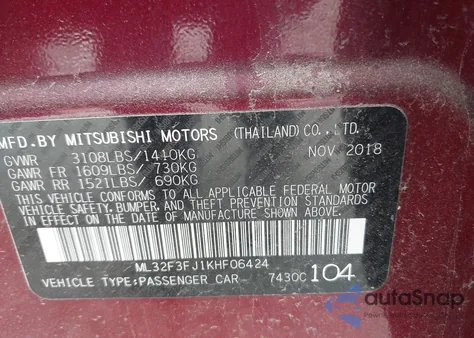 2019 Mitsubishi Mirage G4 z USA, uszkodzony, nr VIN ML32F3FJ1KHF06424